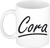 Cora naam cadeau mok / beker sierlijke letters - Cadeau collega/ moederdag/ verjaardag of persoonlijke voornaam mok werknemers