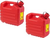 2x stuks kunststof jerrycans rood L32 x B18 x H30 cm - 10 liter - geschikt voor gevaarlijke vloeistoffen
