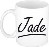 Jade naam cadeau mok / beker sierlijke letters - Cadeau collega/ moederdag/ verjaardag of persoonlijke voornaam mok werknemers