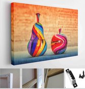 Itsallcanvas - Schilderij - Handmade Art. Colorful Pears And Apples Art Horizontal Horizontal - Multicolor - 75 X 115 Cm