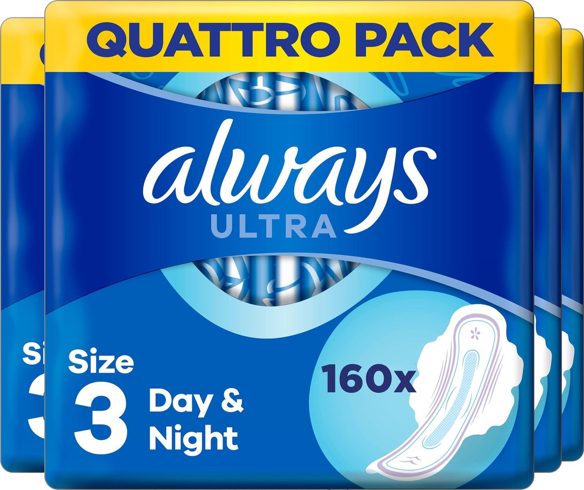 Bol.com Always Ultra Day & Night Met Vleugels - Maat 3 - Voordeelverpakking 160 stuks - Maandverband aanbieding