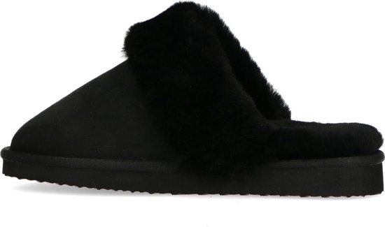 Manfield Dames Zwarte pantoffels met wollen voering Maat 42 bol