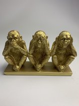 Decoratief Beeld - Horen Zien En Zwijgen Apen Trio - Kunststof - - Goud - 16 X 5 Cm