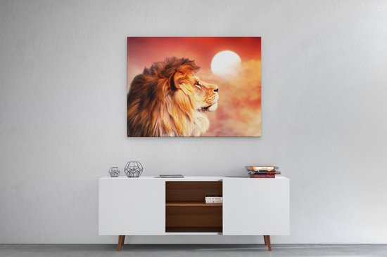 Artaza - Peinture sur toile - Lion - Tête de lion - Au lever du soleil - 80x60 - Photo sur toile - Impression sur toile