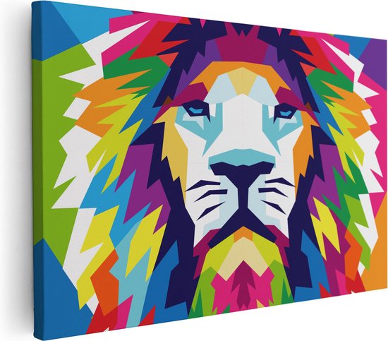 Artaza - Peinture sur toile - Lion coloré - Tête de Lion - Abstrait - 120 x 80 - Groot - Photo sur toile - Impression sur toile