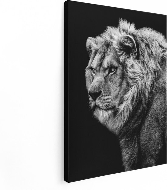 Artaza Canvas Schilderij Leeuw - Zwart Wit - 60x80 - Foto Op Canvas - Canvas Print