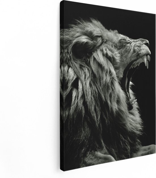 Artaza Canvas Schilderij Brullende Leeuw - Leeuwenkop - Zwart Wit - 60x80 - Foto Op Canvas - Canvas Print