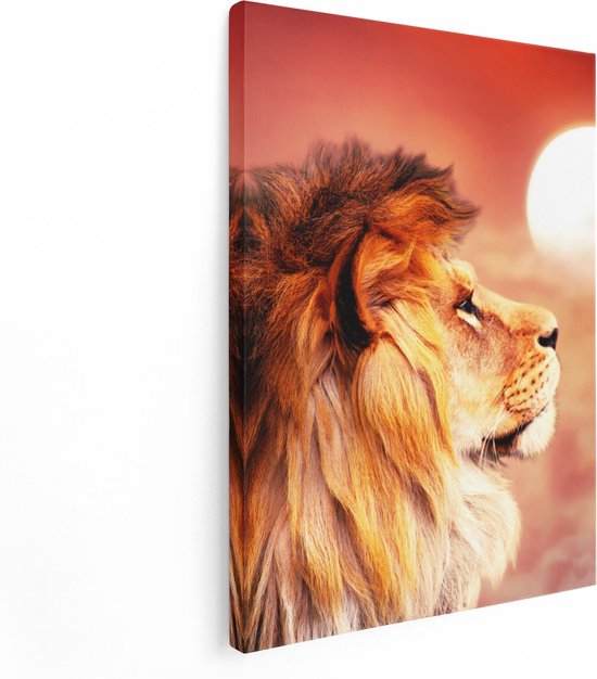 Artaza Canvas Schilderij Leeuw - Leeuwenkop - Tijdens Zonsopkomst - 60x80 - Foto Op Canvas - Canvas Print