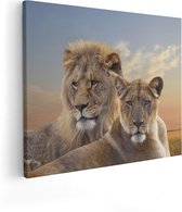 Artaza Canvas Schilderij Leeuw En Leeuwin - 100x80 - Groot - Foto Op Canvas - Canvas Print