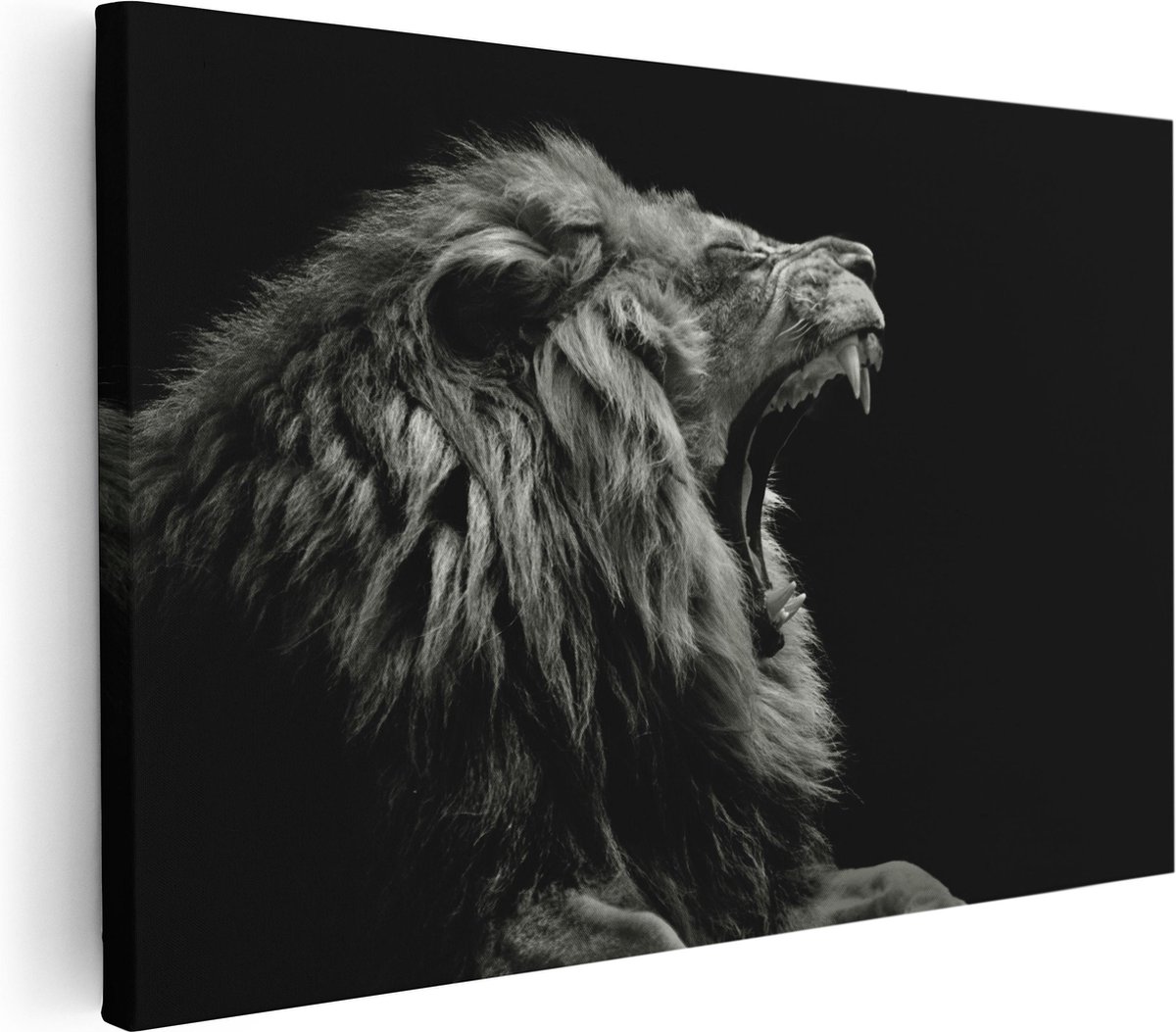 Artaza Canvas Schilderij Brullende Leeuw - Leeuwenkop - Zwart Wit - 30x20 - Klein - Foto Op Canvas - Canvas Print