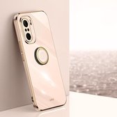 Voor Xiaomi Redmi K40 XINLI Straight 6D Plating Gold Edge TPU Shockproof Case met ringhouder (roze)