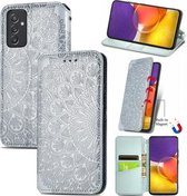 Voor Galaxy A82 5G/Quantum 2 Bloeiende Mandala Reliëf Patroon Magnetische Horizontale Flip Lederen Case met Houder & Kaartsleuven & Portemonnee (Grijs)