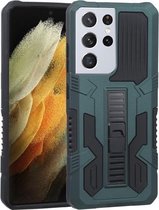 Voor Samsung Galaxy S21 Ultra 5G Vanguard Warrior All Inclusive dubbele kleur schokbestendig TPU + pc-beschermhoes met houder (grafietgroen)
