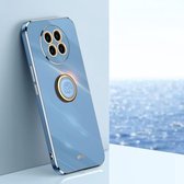 Voor Huawei Mate 30 XINLI Rechte 6D Plating Gouden Rand TPU Shockproof Case met Ring Houder (Celestial Blue)