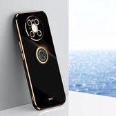 Voor Huawei Mate 40 Pro XINLI Straight 6D Plating Gold Edge TPU Shockproof Case met Ring Houder (Zwart)