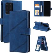 Voor Samsung Galaxy S20 Ultra Skin Feel Business Horizontale Flip PU Lederen Case met Houder & Multi-kaartsleuven & Portemonnee & Lanyard & Fotolijst (Blauw)