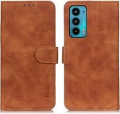 Voor Motorola Edge 20 KHAZNEH Retro Textuur PU + TPU Horizontale Flip Lederen Case met Houder & Kaartsleuven & Portemonnee (Bruin)