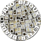 Fako Bijoux® - Letterkralen Vierkant - Letter Beads - Alfabet Kralen - Sieraden Maken - 6mm - 500 Stuks - Wit/Goud