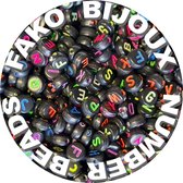 Fako Bijoux® - Letterkralen Rond - Letter Beads - Alfabet Kralen - Sieraden Maken - 7mm - 500 Stuks - Zwart/Fluor