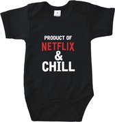 Rompertjes baby met tekst - Product of netflix & chill - Romper zwart - Maat 62/68