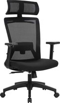 Bureaustoel - Werkstoel met Netspanning - Verstelbare Hoofdsteun - Met kleerhanger - Zwart