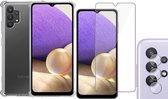 Samsung Galaxy A32 Hoesje Transparant Shock Case - 1x Samsung A32 Hoesje + 1x Screenprotector Glas + 1x Camera Screen Protector