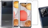 Samsung Galaxy A42 Hoesje Transparant Shock Case - 1x Samsung A42 Hoesje + 1x Screenprotector Glas + 1x Camera Screen Protector