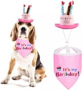 2 delige verjaardagset met hoed en bandana voor de hond roze - hond - bandana verjaardag - birthday - hoed