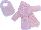 Babybadjas met capuchon – roze (blush) – baby badjas gender neutraal – baby badjas meisje – baby badjas jongen – kraamcadeau – 100% badstof katoen – incl. slabbetje - luxe baby badjas mét roomwitte bies - maat 1-2 jaar (92)