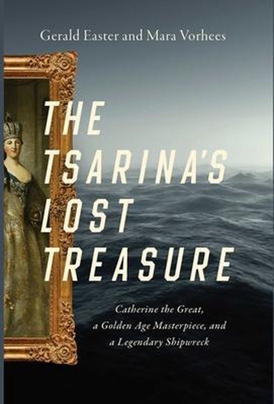 Boek met de titel "The Tsarina's Lost Treasure" door Gerald Easter en Mara Vorhees, met een schilderij van een vrouw en een woeste zee.