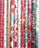 10 rollen Luxe Kerst Cadeaupapier assortiment 200 x 70 cm