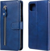 Voor Samsung Galaxy A22 5G Mode Kalf Textuur Rits Horizontale Flip Lederen Case met Houder & Kaartsleuven & Portemonnee (Blauw)