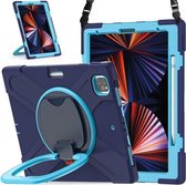 Siliconen + pc-beschermhoes met houder en schouderriem voor iPad Pro 12.9 2021 (marineblauw + blauw)