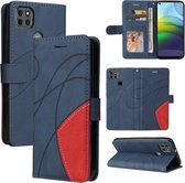 Voor Motorola Moto G9 Power Dual-color Splicing Horizontale Flip PU Lederen Case met Houder & Kaartsleuven & Portemonnee (Blauw)