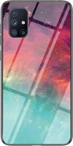 Voor Samsung Galaxy M31S Sterrenhemel Geschilderd Gehard Glas TPU Schokbestendig Beschermhoes (Kleur Sterrenhemel)