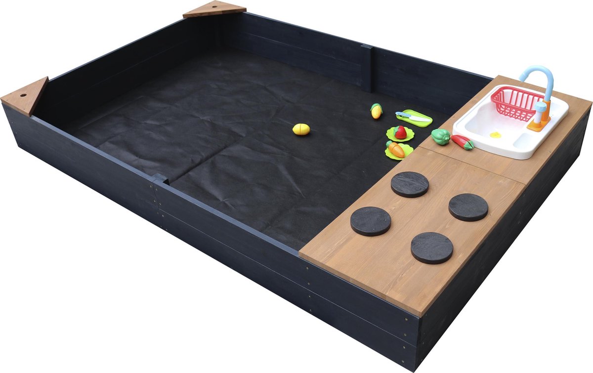 AXI Kelly Zandbak met Speelkeuken Antraciet/bruin - Wastafel incl. 17-delige accessoire-set - Inclusief afdekzeil en gronddoek — afbeelding 18