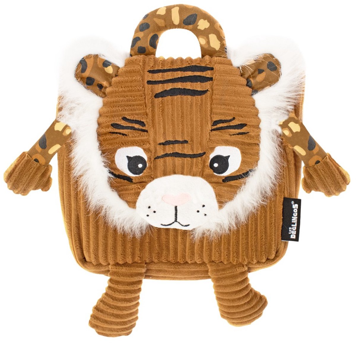 Les Deglingos Schooltas Tijger Junior 25 Cm Pluche Bruin/wit/zwart