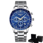 Nibosi ® - Quartz Heren Horloge - 40Ømm – Zilver/Blauw – horloge geschenkset – 1 jaar garantie