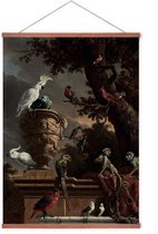 Poster In Posterhanger - De Menagerie - Kader Hout - Melchior d'Hondecoeter - 70x50 cm - Ophangsysteem