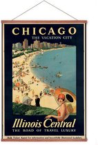 Poster In Posterhanger - Vintage Reisposter Chicago - Kader Hout - Travel - 70x50 cm - Ophangsysteem