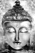 JJ-Art (Canvas) | Buddha in abstracte zwart wit geschilderde olieverf look - woonkamer | Boeddha, boedhisme, geloof | Foto-Schilderij print op Canvas (canvas wanddecoratie) | KIES JE MAAT