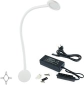 Emuca Kuma LED-Lamp rond, met flexibele arm, aanraaksensor, 2 USB, Natuurlijk wit licht, Kunststof, Wit