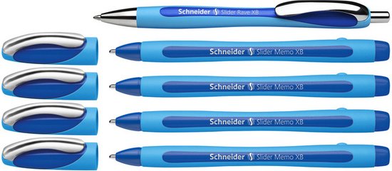 Schneider balpen - Slider Memo - penpunt XB 1,4mm - 4 stuks + 1x gratis - Slider Rave - S-150275