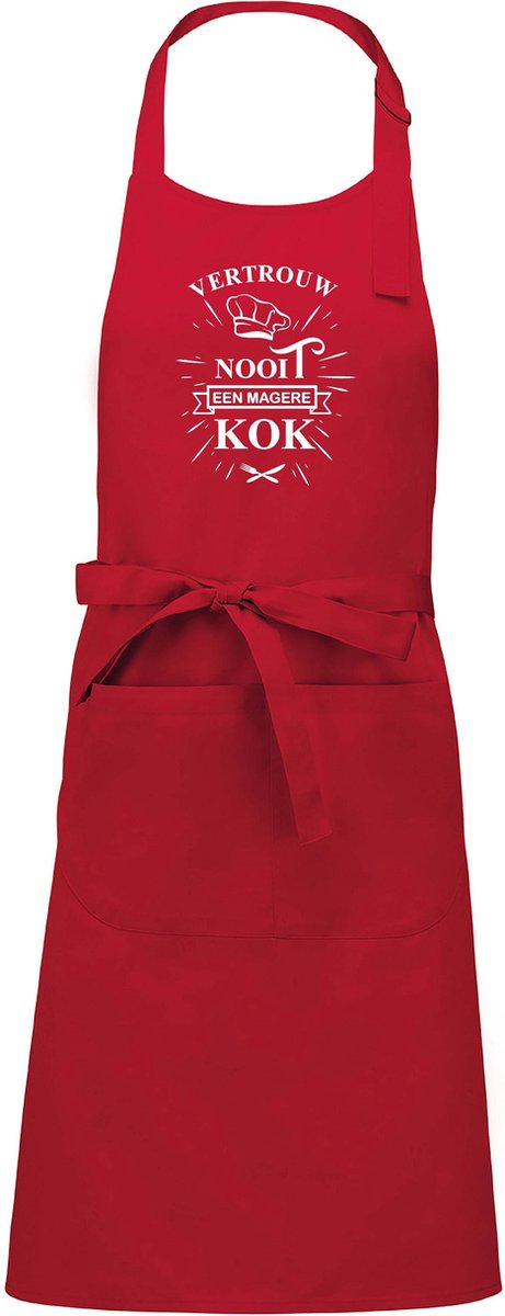 Mijncadeautje - Luxe schort - Vertrouw nooit een magere kok - rood