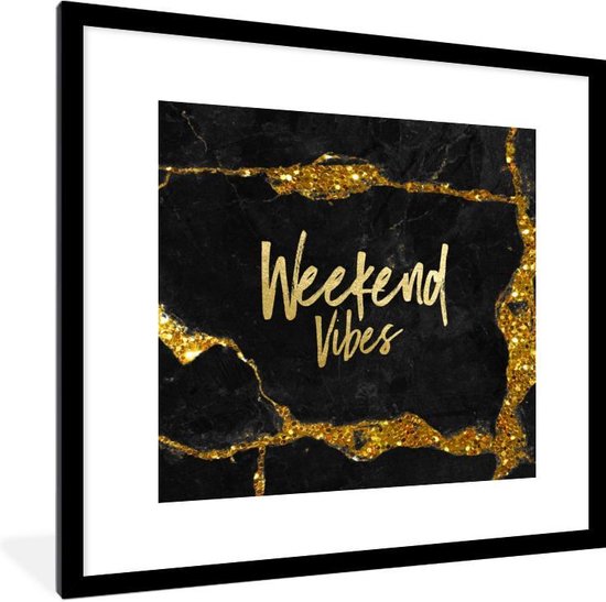 Foto: Fotolijst incl poster quotes weekend goud glitter 40x40 cm posterlijst