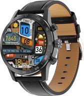 Belesy® ROTARY - Smartwatch Heren – Smartwatch Dames - Horloge – Stappenteller – Calorieën - Hartslag – Sporten - Splitscreen - Kleurenscherm - Full Touch - Bluetooth Bellen – Leer – Zwart - Moederdag