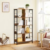 vloerplank, boekenkast met 8 vakken, open, voor kantoor, woonkamer, slaapkamer, 80 x 33 x 149 cm, industrieel ontwerp, vintage bruin-zwart