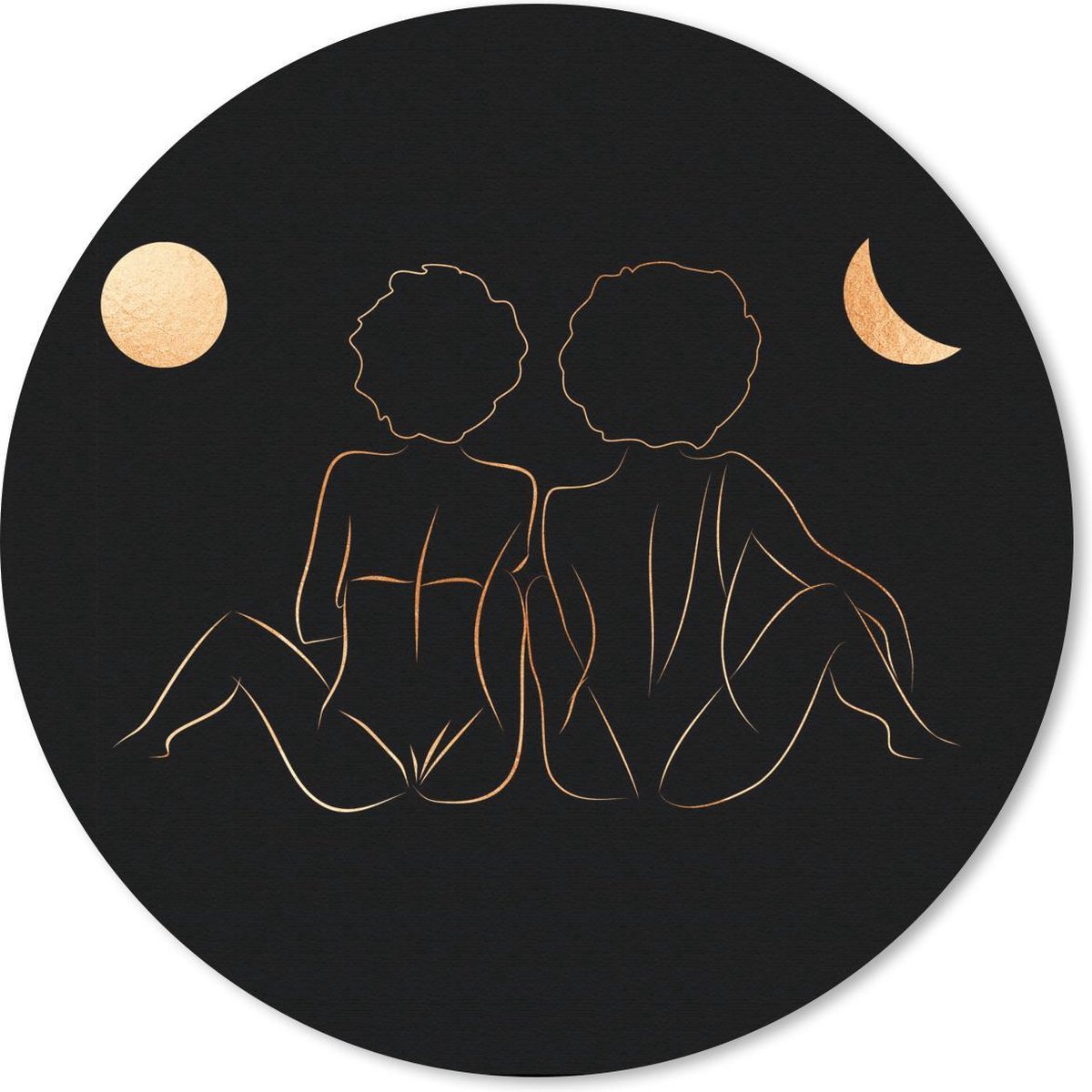 Muismat rond 30x30 cm - Mousepad Vrouwen - Maan - Goud - Line art - Ronde muismatten