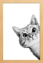 JUNIQE - Poster in houten lijst Sneaky Cat illustratie -60x90 /Grijs