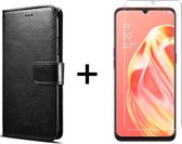 Oppo A91 hoesje bookcase met pasjeshouder zwart wallet portemonnee book case cover - 1x Oppo A91 screenprotector